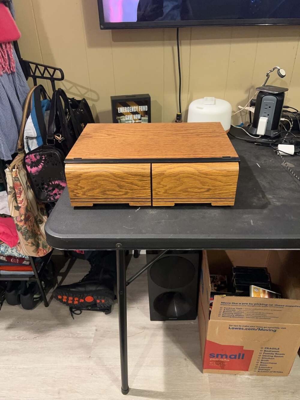 Vintage VHS Storage Holder Wood Grain 2 Drawers Holds 18 Tapes
